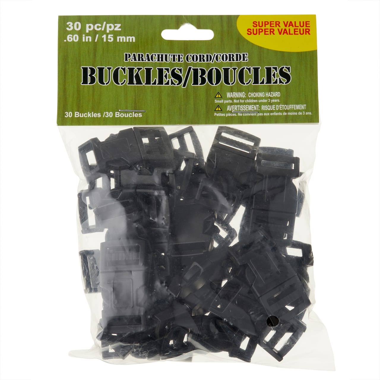 Parachute Cord Buckles, 15mm, Value Pack